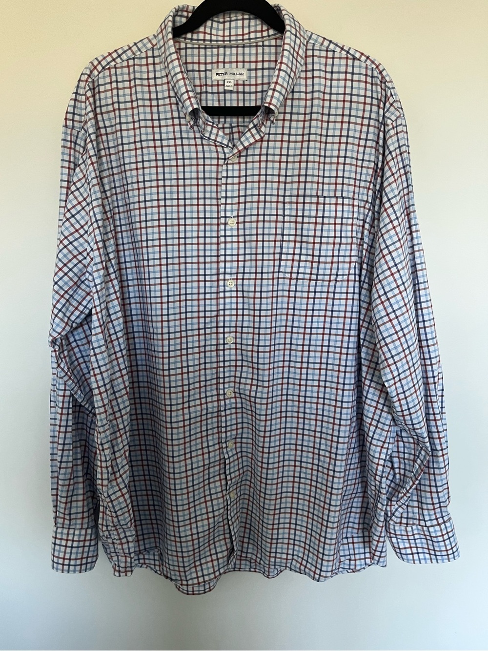 Peter Millar Blue and Red Windowpane Plaid Button-Down Shirt